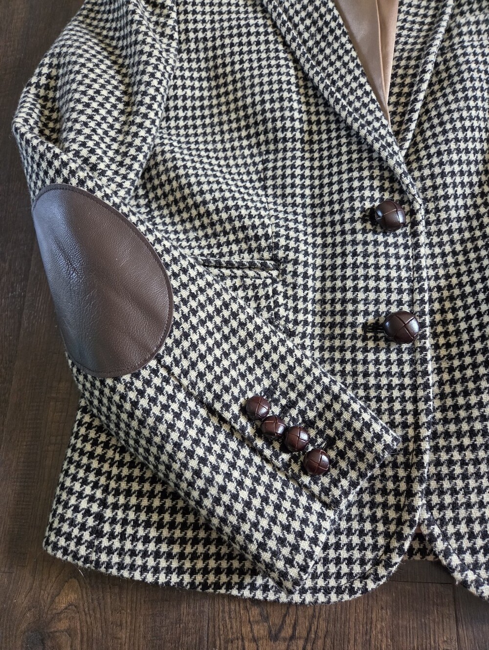 J.Crew Schoolboy Blazer Wool Houndstooth Leather Elbow Patches - Size 8 - Picture 3 of 8